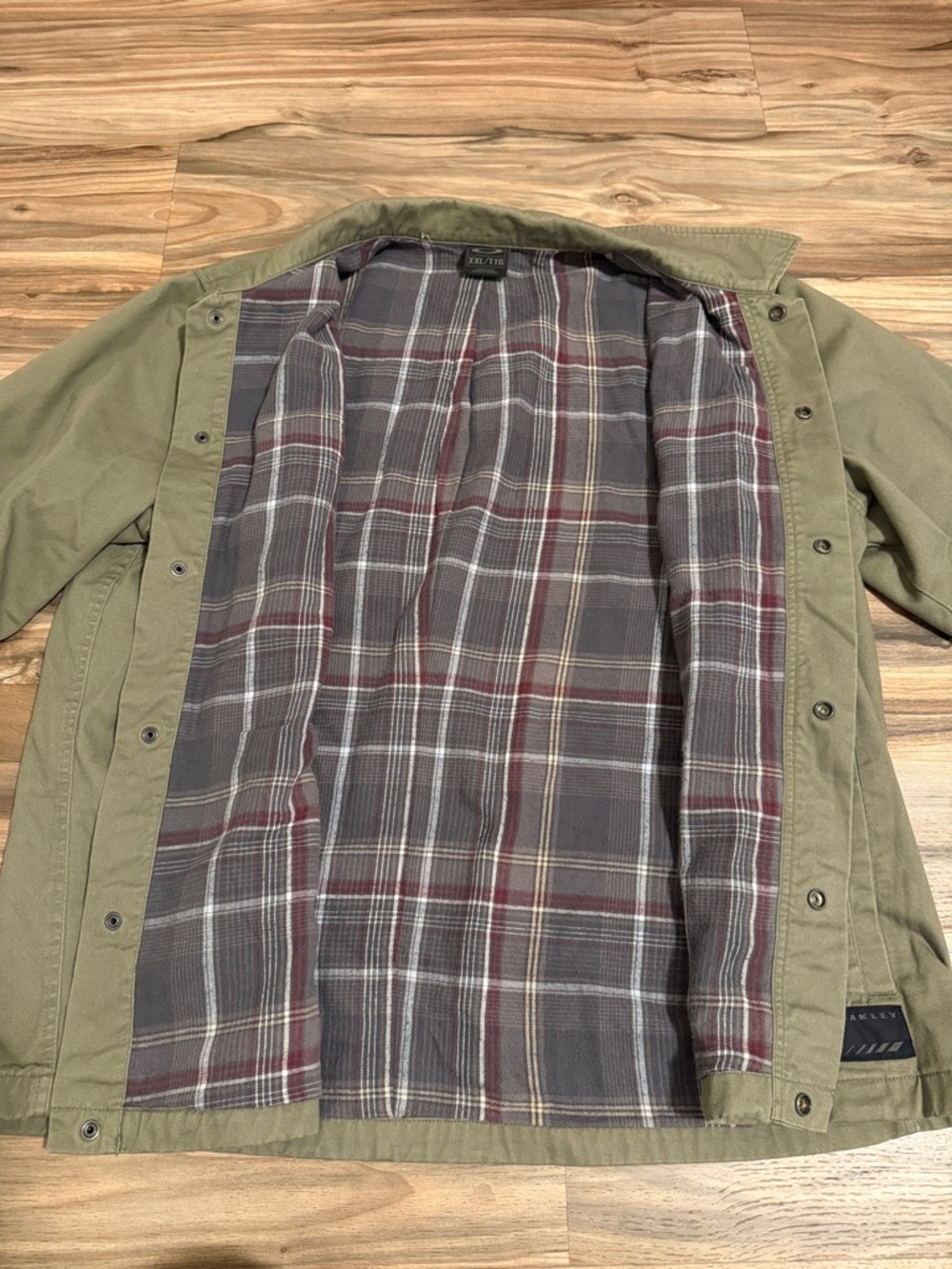 Oakley Men’s Sz. XXL Field Jacket Olive Plaid Flannel Lined Canvas Utility - Picture 4 of 7